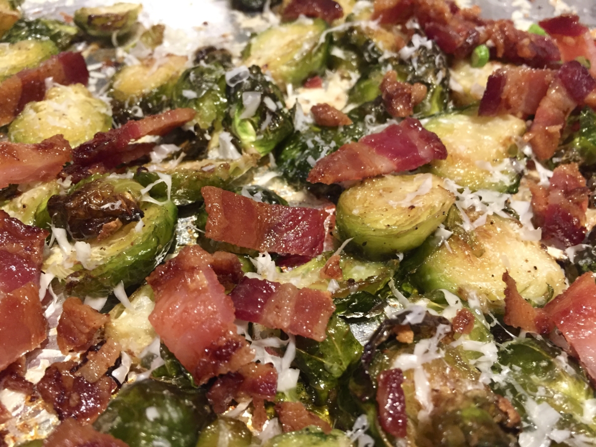 Crispy Roasted Brussel Sprouts with Bacon and Parmesan