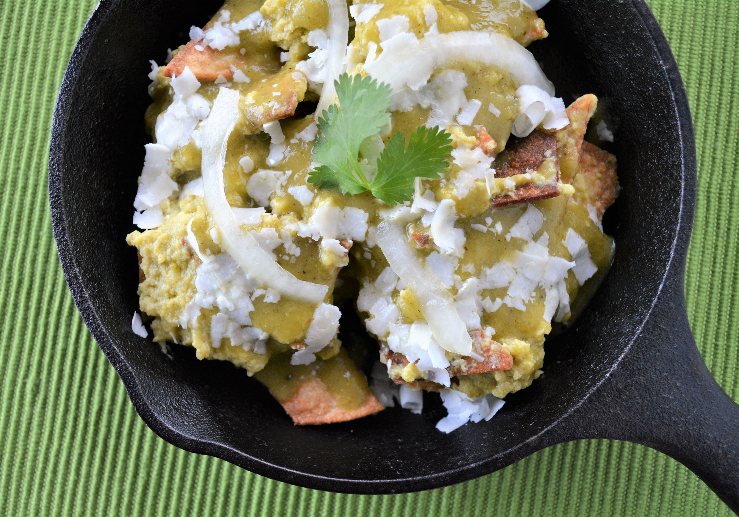 Green Chilaquiles with eggs